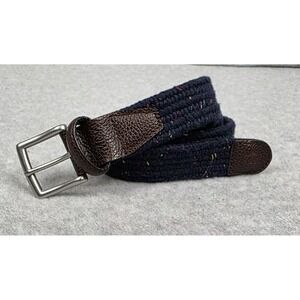 Vintage Brooks Brothers Belt Mens Medium Navy Brown Stretch Woven Leather Trim